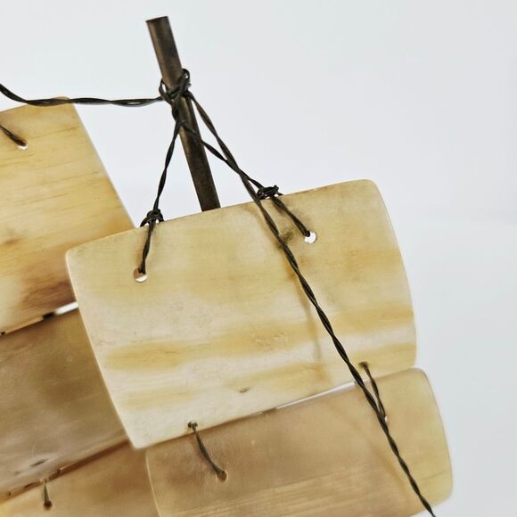 Vintage Hand Carved Ox Horn Wire Nautical Triple Mast Sailing Ship Schooner Boat - Picture 5 of 11